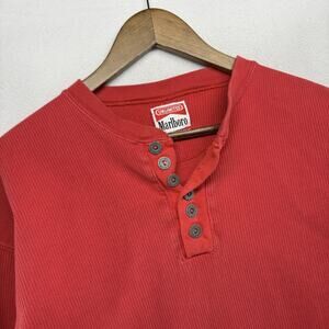 Vintage Marlboro Unlimited Thermal Shirt men's Large Red Henley Button 90s Blank
